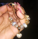 Crystal Heart Charm Bracelet for Women with Tassels