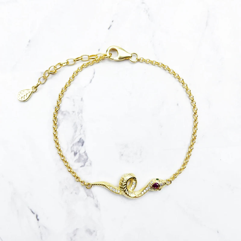925 Silver Snake Chain Bracelet with Zirconia for Wife