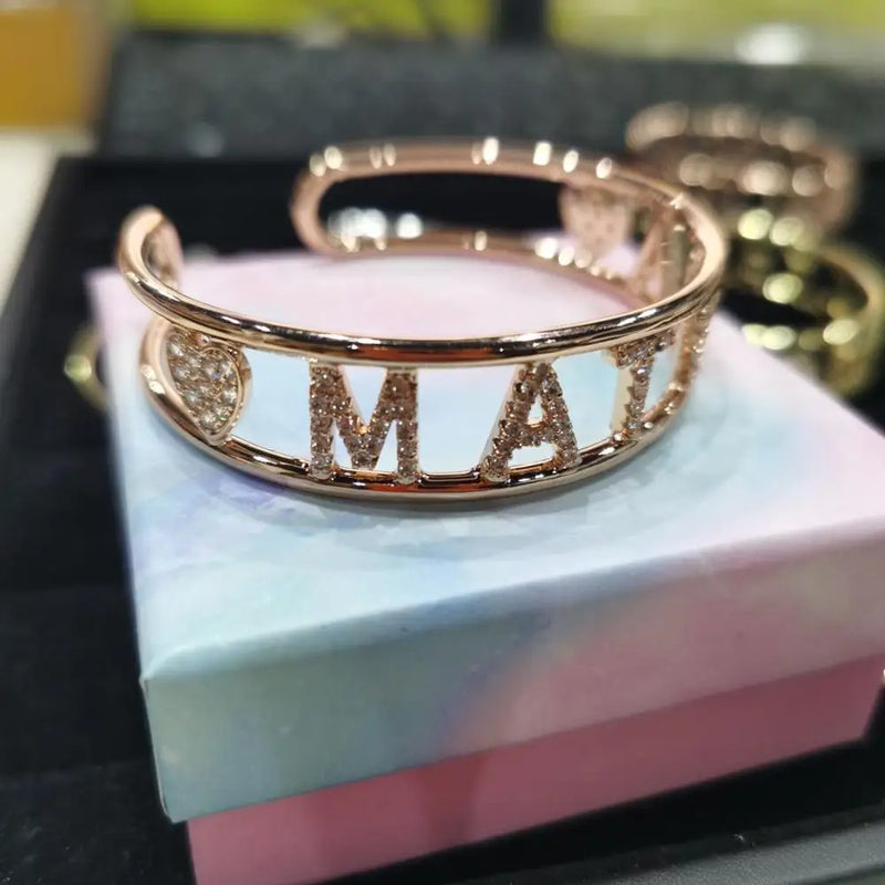 Personalized Crystal Name Bracelet with Stone Bar for Women Men