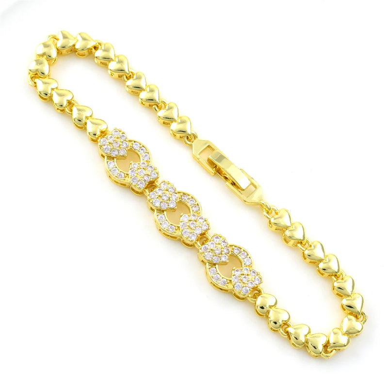 Crystal Heart Chain Bracelet Zircon Charms Jewelry Gift
