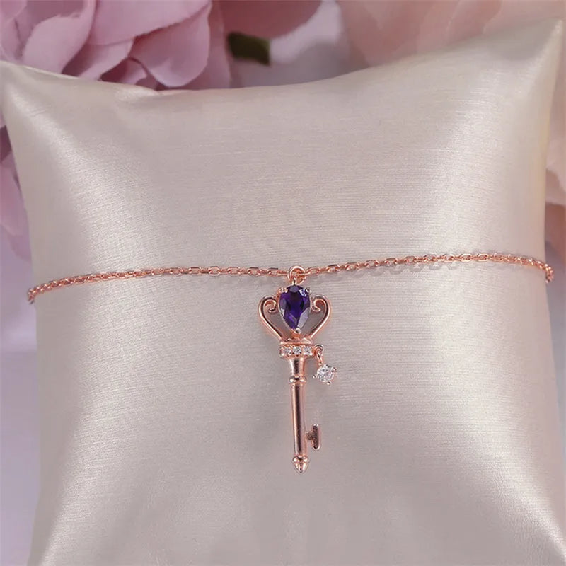 925 Silver Amethyst Crown Key Bracelet