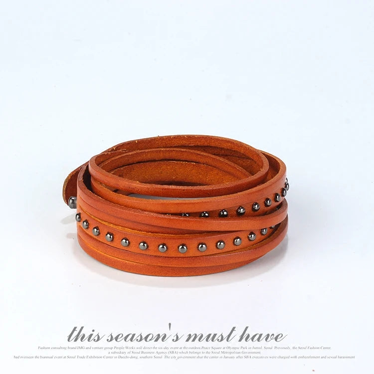 Vintage Real Leather Goth Jewelry Wrap Bracelet