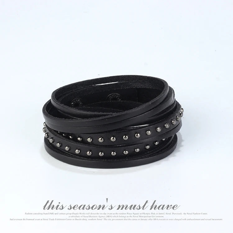 Vintage Real Leather Goth Jewelry Wrap Bracelet