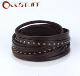 Vintage Real Leather Goth Jewelry Wrap Bracelet