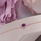 Amethyst Bracelet 925 Silver Rose Round Purple Gems CCHI035