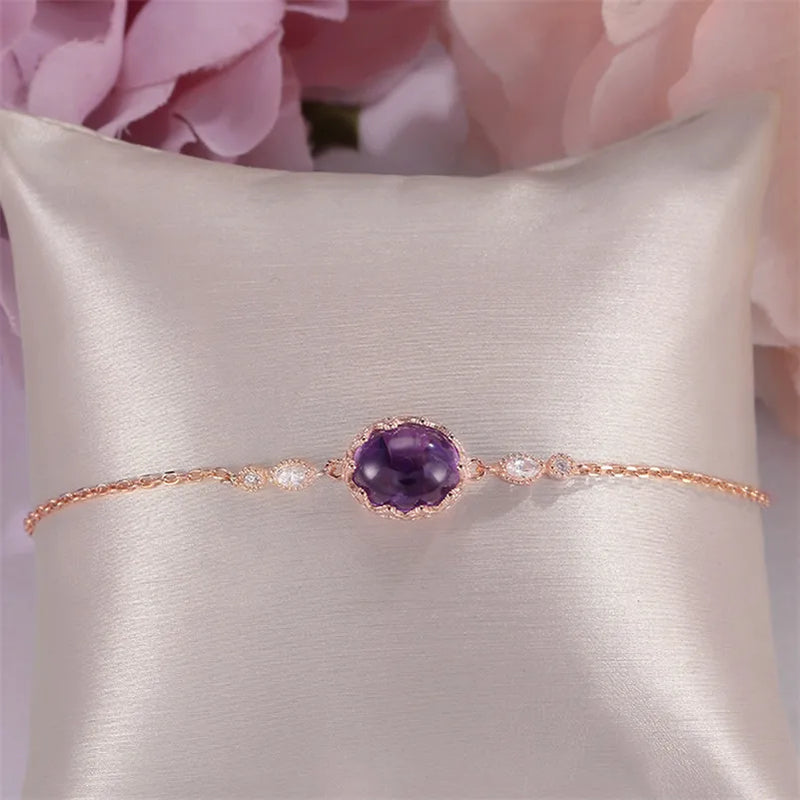 Amethyst Bracelet 925 Silver Rose Round Purple Gems CCHI035