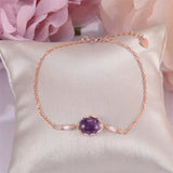 Amethyst Bracelet 925 Silver Rose Round Purple Gems CCHI035