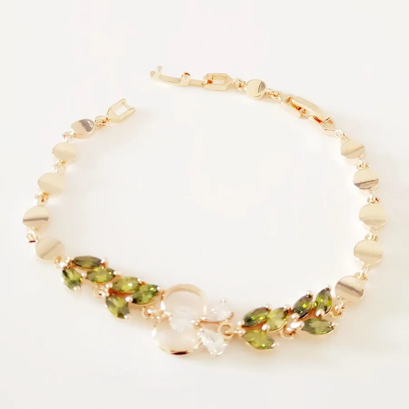 Rose 585 Jewelry OL Green Cubic Zircon Long Link Chain Cuff Bracelets