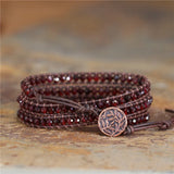 4MM Natural Stone 3 Strands Wrap Bracelets Multilayer Boho Leather Bracelet