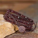 4MM Natural Stone 3 Strands Wrap Bracelets Multilayer Boho Leather Bracelet