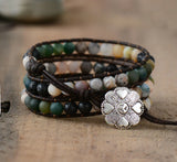 6MM Matte Stone 3 Strands Wrap Bracelets Multilayer Boho Leather Bracelet