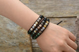 6MM Matte Stone 3 Strands Wrap Bracelets Multilayer Boho Leather Bracelet