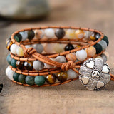 6MM Matte Stone 3 Strands Wrap Bracelets Multilayer Boho Leather Bracelet
