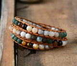 6MM Matte Stone 3 Strands Wrap Bracelets Multilayer Boho Leather Bracelet