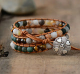 6MM Matte Stone 3 Strands Wrap Bracelets Multilayer Boho Leather Bracelet