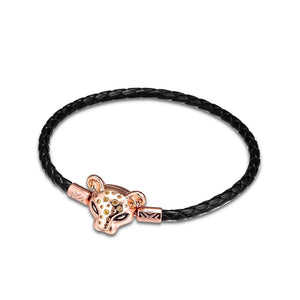 Leather Bracelet 925 Silver Lion Princess Clasp European Charms Beads DIY