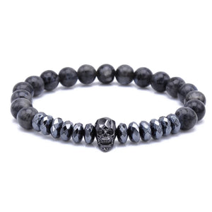 Macrame Rhombus Hematite Beads Bracelet Zircons Skull Weaving Mens Bracelet