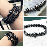 Macrame Rhombus Hematite Beads Bracelet Zircons Skull Weaving Mens Bracelet