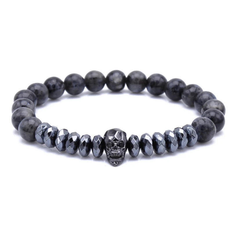 Macrame Rhombus Hematite Beads Bracelet Zircons Skull Weaving Mens Bracelet