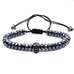 Macrame Rhombus Hematite Beads Bracelet Zircons Skull Weaving Mens Bracelet