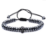 Macrame Rhombus Hematite Beads Bracelet Zircons Skull Weaving Mens Bracelet