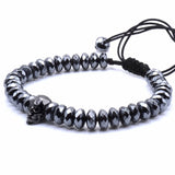 Macrame Rhombus Hematite Beads Bracelet Zircons Skull Weaving Mens Bracelet