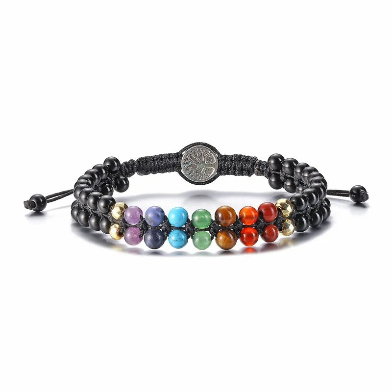 7 Chakra Beads Stone Bracelet Double Layer Stretch Yoga Jewelry