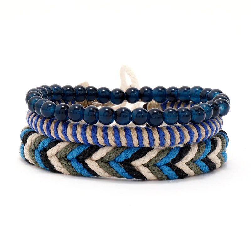 Men's Braided Bracelet Set Natural Stone Wood Beaded