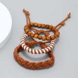 Men's Braided Bracelet Set Natural Stone Wood Beaded