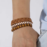 Men's Braided Bracelet Set Natural Stone Wood Beaded