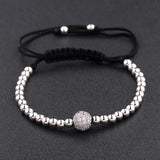 Men's CZ Zircon Pave Copper Ball Bracelet Round 4mm Beads Macrame Party Gift