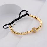 Men's CZ Zircon Pave Copper Ball Bracelet Round 4mm Beads Macrame Party Gift