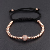 Men's CZ Zircon Pave Copper Ball Bracelet Round 4mm Beads Macrame Party Gift