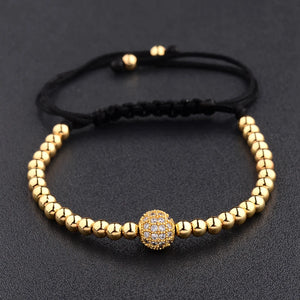 Men's CZ Zircon Pave Copper Ball Bracelet Round 4mm Beads Macrame Party Gift