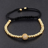 Men's CZ Zircon Pave Copper Ball Bracelet Round 4mm Beads Macrame Party Gift