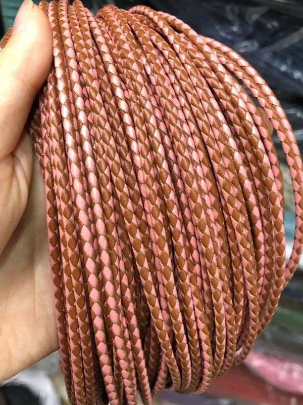 Brown & Pink Braided Leather Bolo Cord 3mm