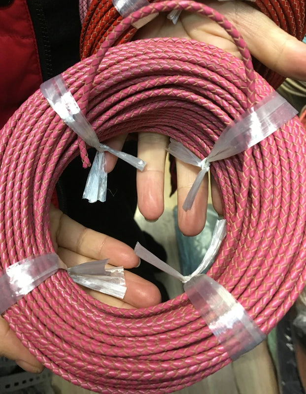 Braided Leather Bolo Cord Round Leather Strip For Necklace Bracelet Rose 3mm