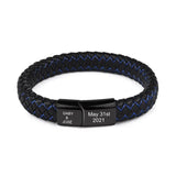 Personalized Braided Leather Bracelet Engraved Name Date Stainless Steel Bangle