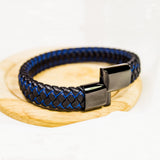 Personalized Braided Leather Bracelet Engraved Name Date Stainless Steel Bangle