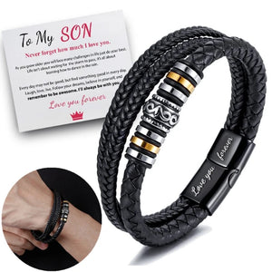Men's Leather Bracelet 'I Will Always Be with You'