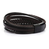 Braided Leather Bracelet with Clasp and Brown Ornaments