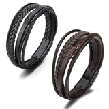 Braided Leather Bracelet with Clasp and Brown Ornaments