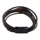Braided Leather Bracelet with Clasp and Brown Ornaments
