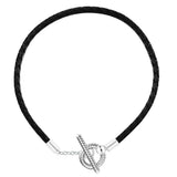 Braided Leather T-Bar Bracelet 925 Silver Women's Jewelry