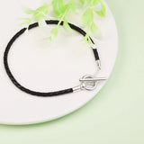 Braided Leather T-bar Bracelet Silver Chain Fits European Bead