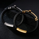 Men's Braided Leather Wrap Bracelet Cross Stainless Steel Religious Jewelry