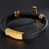 Men's Braided Leather Wrap Bracelet Cross Stainless Steel Religious Jewelry