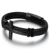 Men's Braided Leather Wrap Bracelet Cross Stainless Steel Religious Jewelry