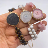 Braided Natural Stone Bracelet Sunflower Agates Trimmed Adjustable