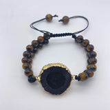 Braided Natural Stone Bracelet Sunflower Agates Trimmed Adjustable